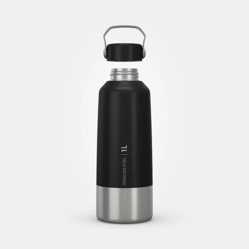 Quechua Gourde Inox 1L Avec Bouchon à Vis Pour La Randonnée - Noir 2 Quechua Gourde Inox 1L Avec Bouchon à Vis Pour La Randonnée - Noir - Image 2
